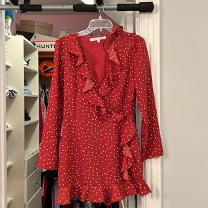 lovers and friends red long sleeve romper with white stars